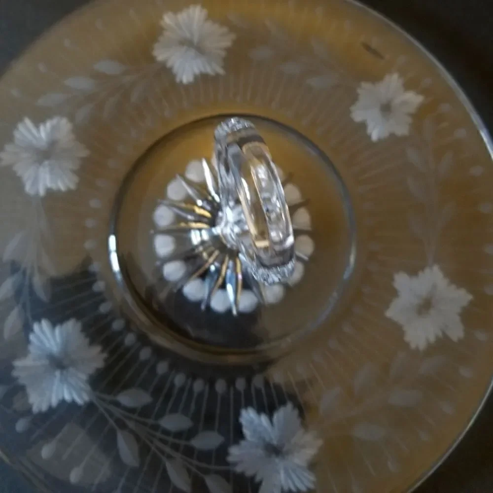 Vintage round etched glass serving tray